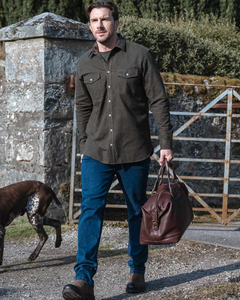 Conker Coloured Hoggs of Fife Monarch Leather Carryon Holdall on outdoor background