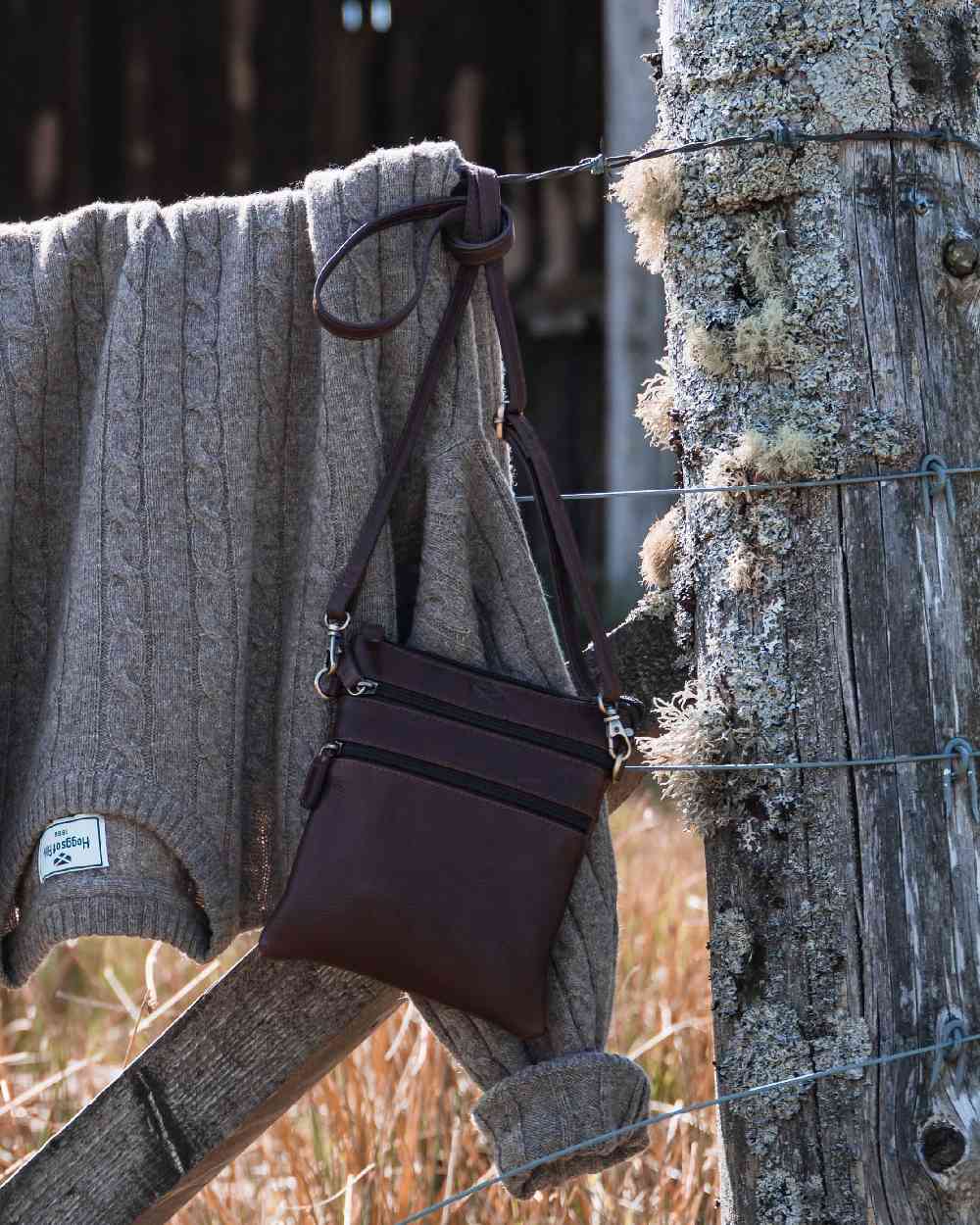 Conker Coloured Hoggs of Fife Monarch Leather Travel Organiser on outdoor background