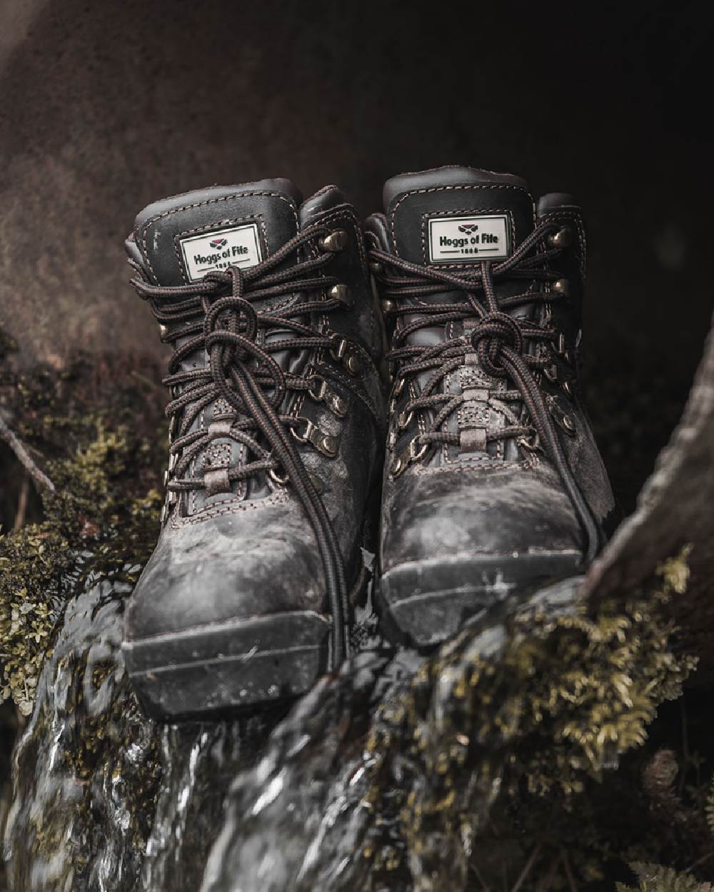 Brown Coloured Hoggs of Fife Munro Classic Leather Hiking Boots on coastal background