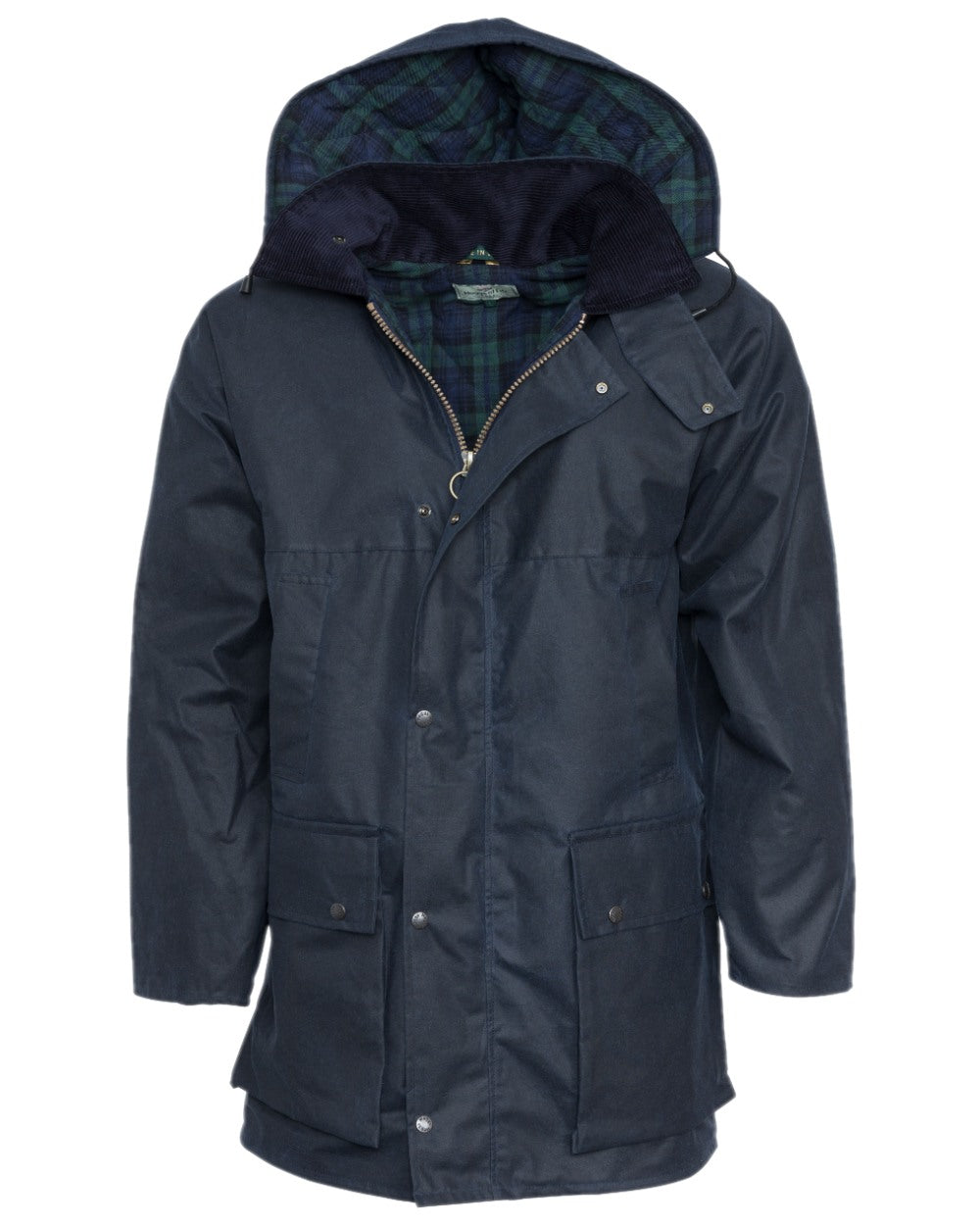 Navy Coloured Hoggs of Fife Padded Waxed Jacket on white background