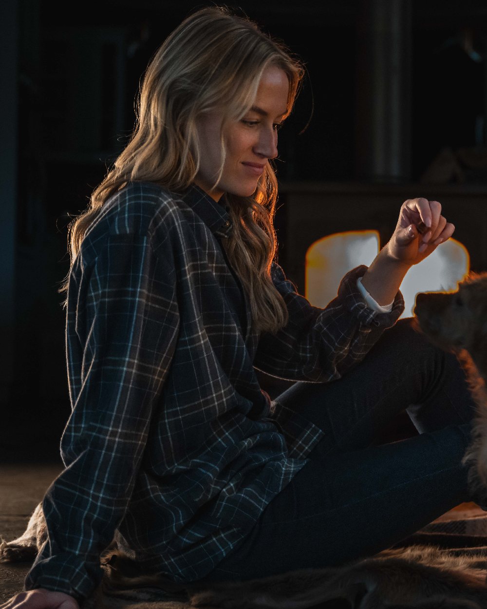 Blue Brown White coloured Hoggs of Fife Pitlessie Button Down Flannel Shirt on indoor background