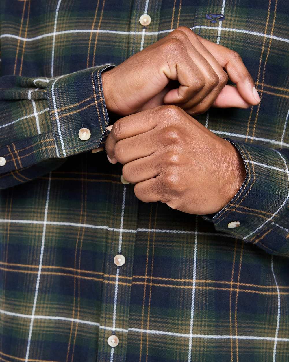 Green Check Coloured Hoggs of Fife Pitmedden Flannel Check Shirt on white background