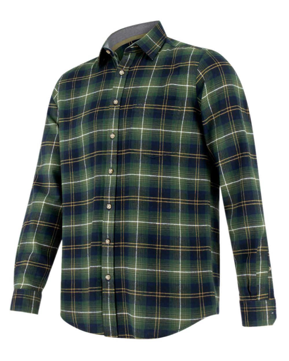 Green Check Coloured Hoggs of Fife Pitmedden Flannel Check Shirt on white background