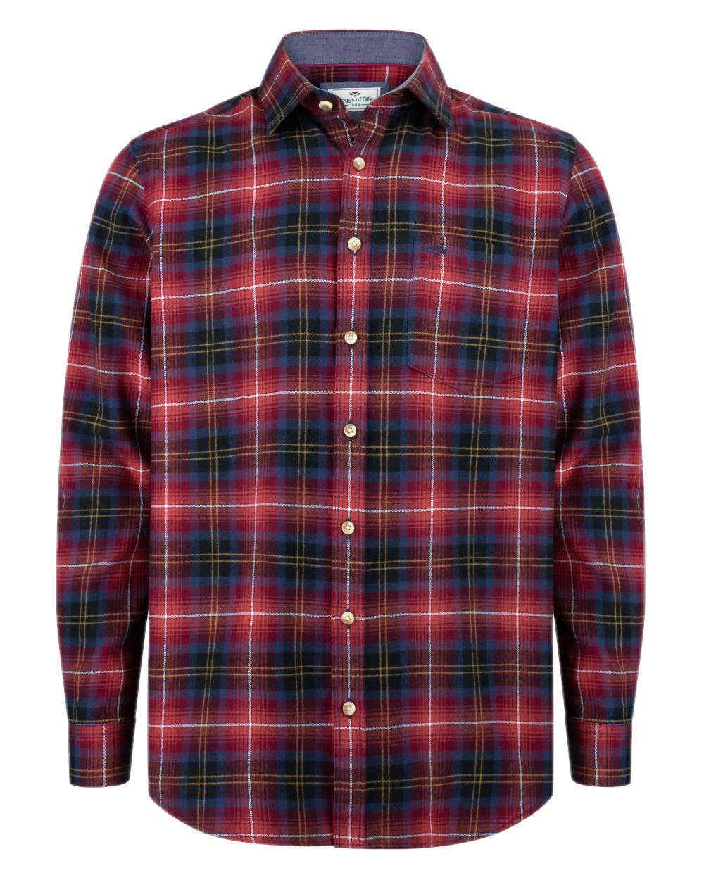 Rust Check Coloured Hoggs of Fife Pitmedden Flannel Check Shirt on white background