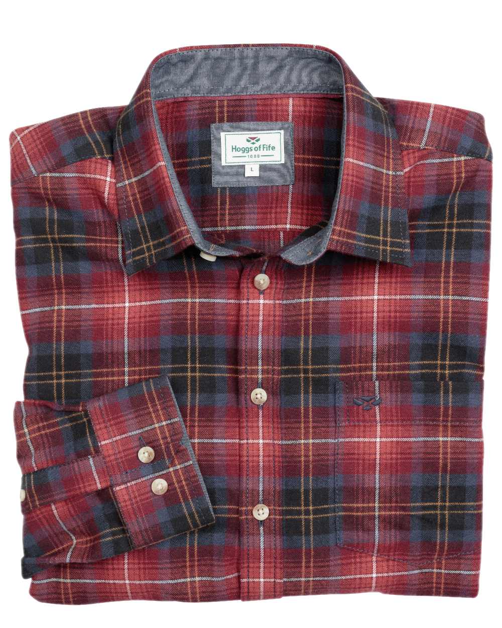 Rust Check Coloured Hoggs of Fife Pitmedden Flannel Check Shirt on white background