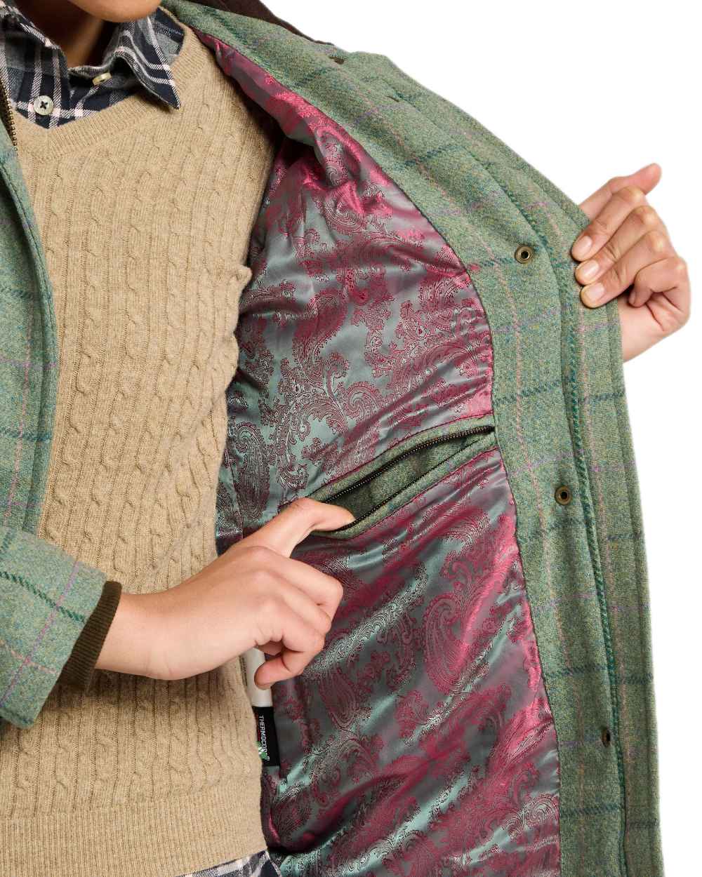 Spring Bracken Coloured Hoggs of Fife Roslin Ladies Technical Tweed Field Coat on white background