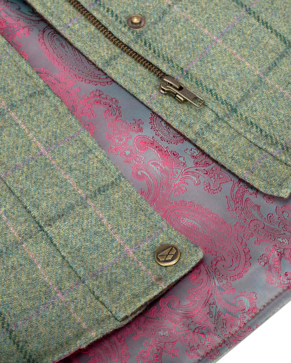 Spring Bracken Coloured Hoggs of Fife Roslin Ladies Technical Tweed Field Coat on white background