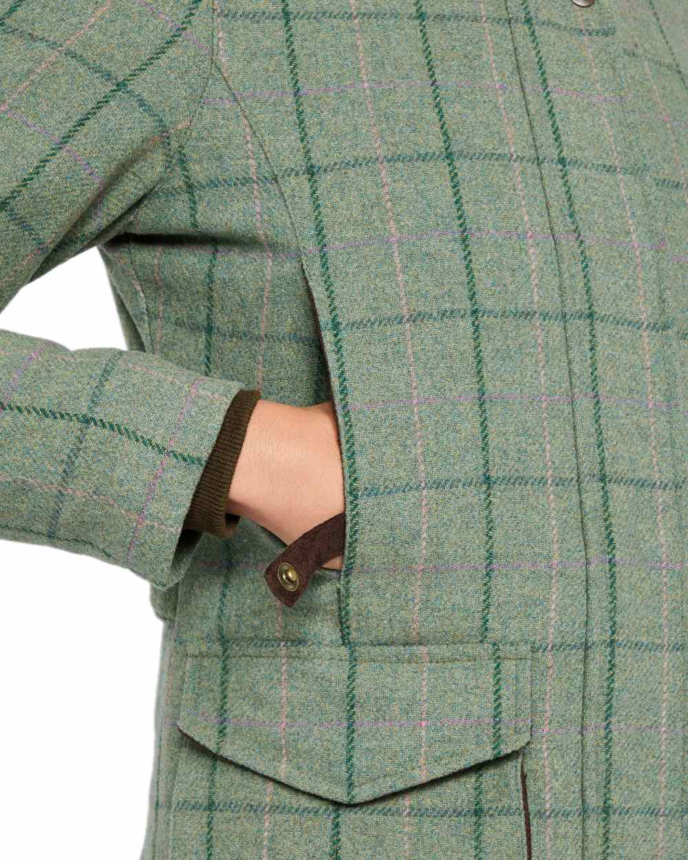 Spring Bracken Coloured Hoggs of Fife Roslin Ladies Technical Tweed Field Coat on white background