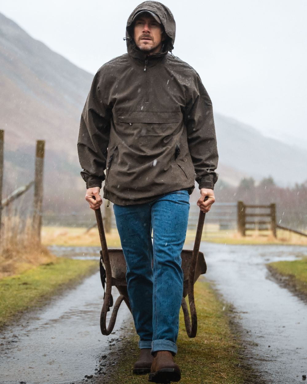 Crazy Horse Brown Coloured Hoggs of Fife Shire Pro Waterproof Dealer Boots on countryside background