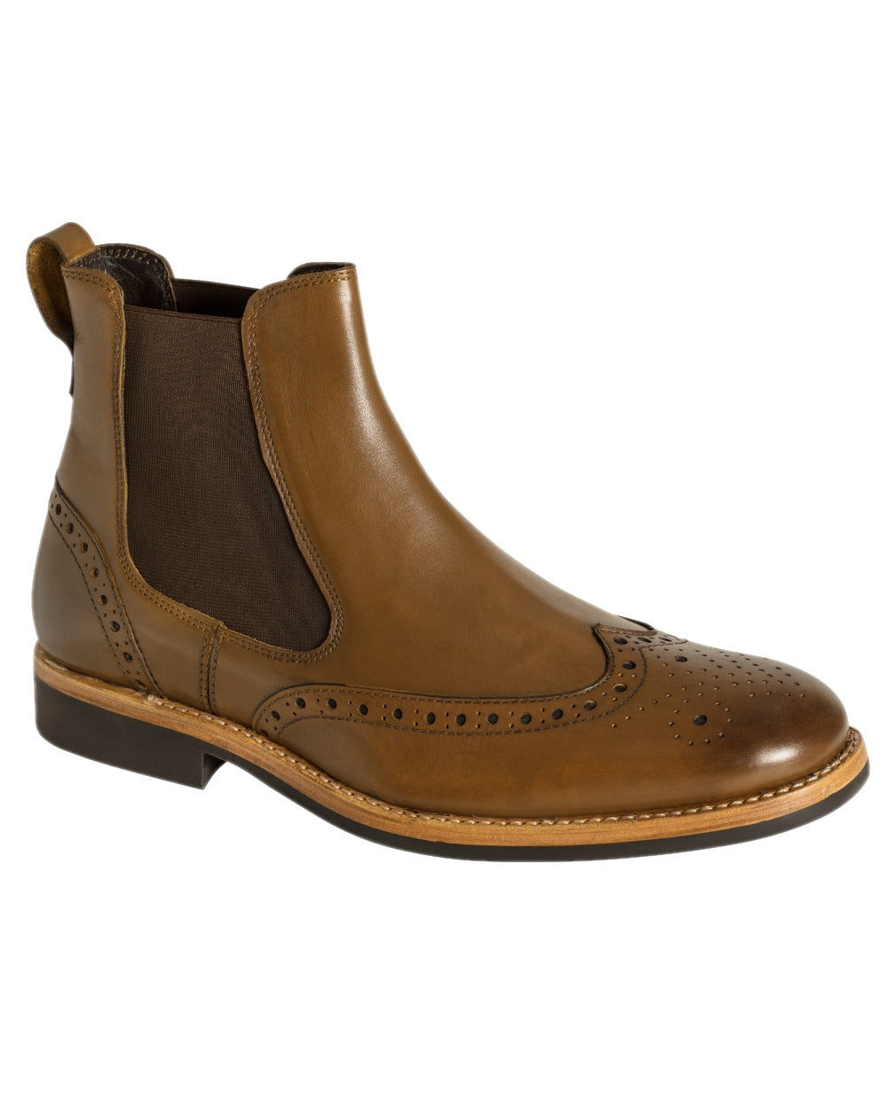 Burnished Tan Coloured Hoggs of Fife Stanley Semi-Brogue Dealer Boots on white background
