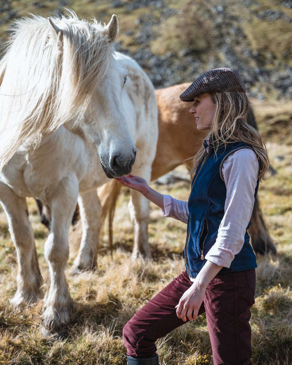 Midnight Navy Coloured Hoggs of Fife Stenton Ladies Fleece Gilet on land background