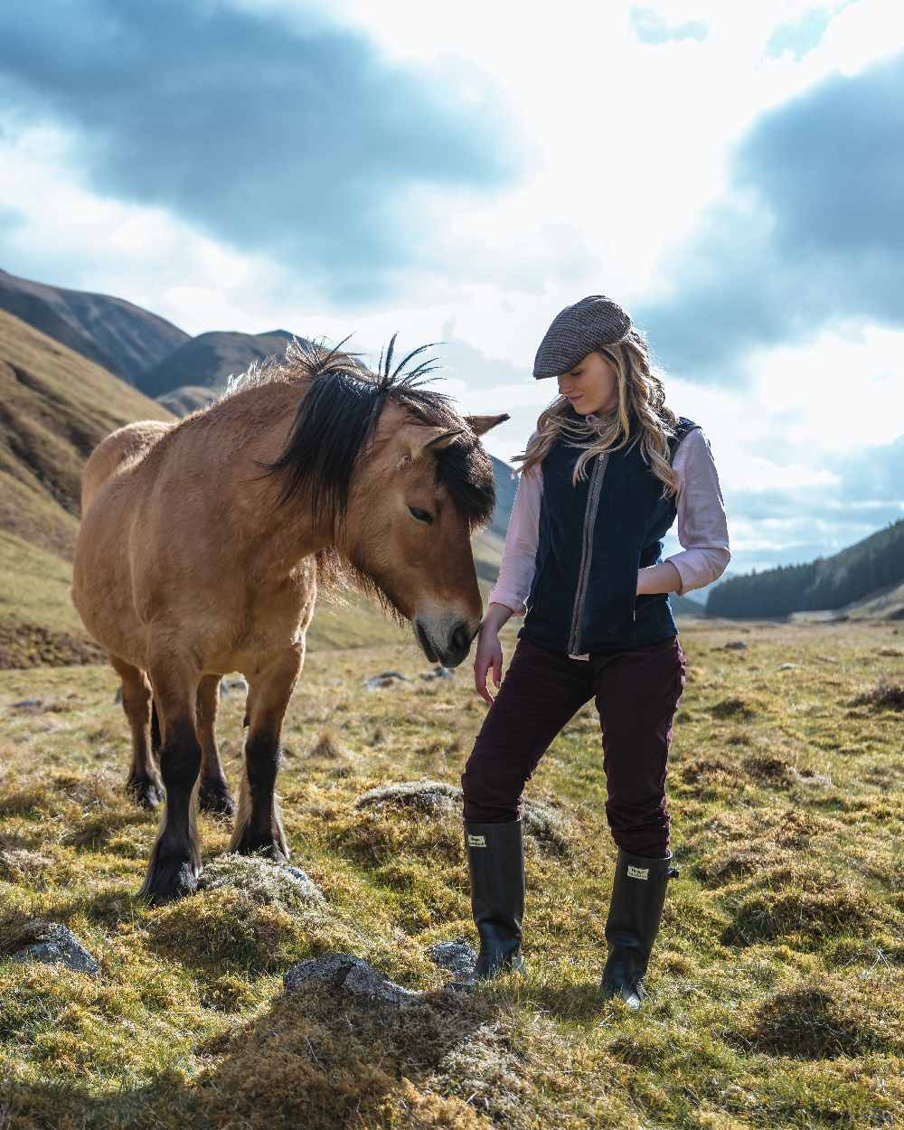 Midnight Navy Coloured Hoggs of Fife Stenton Ladies Fleece Gilet on mountain background