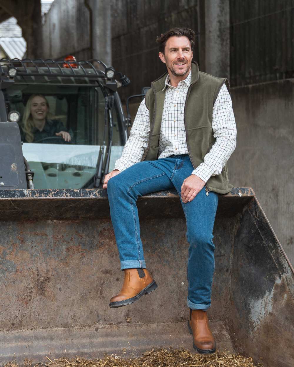 Lovat coloured Hoggs of Fife Stenton Technical Fleece Gilet on outdoor background