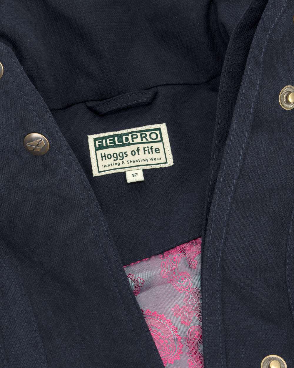 Navy Coloured Hoggs of Fife Struther Ladies Hooded Field Coat on white background