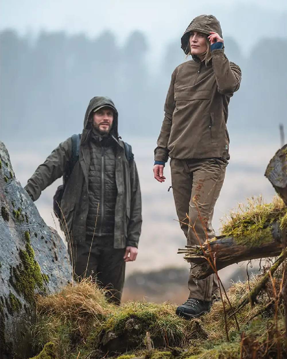 Sage Coloured Hoggs of Fife Struther Ladies Waterproof Trousers on sky background