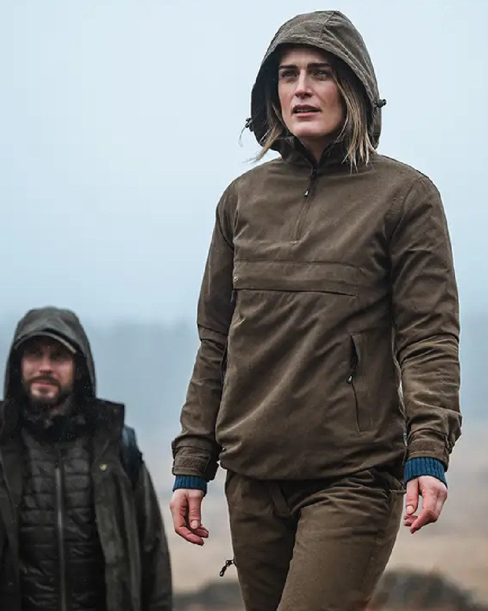 Sage Coloured Hoggs of Fife Struther Ladies Waterproof Trousers on sky background