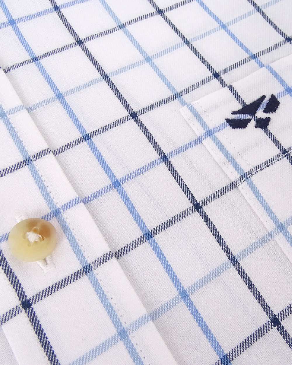 White Navy Check Coloured Hoggs of Fife Viscount Premier Tattersall Shirt on white background