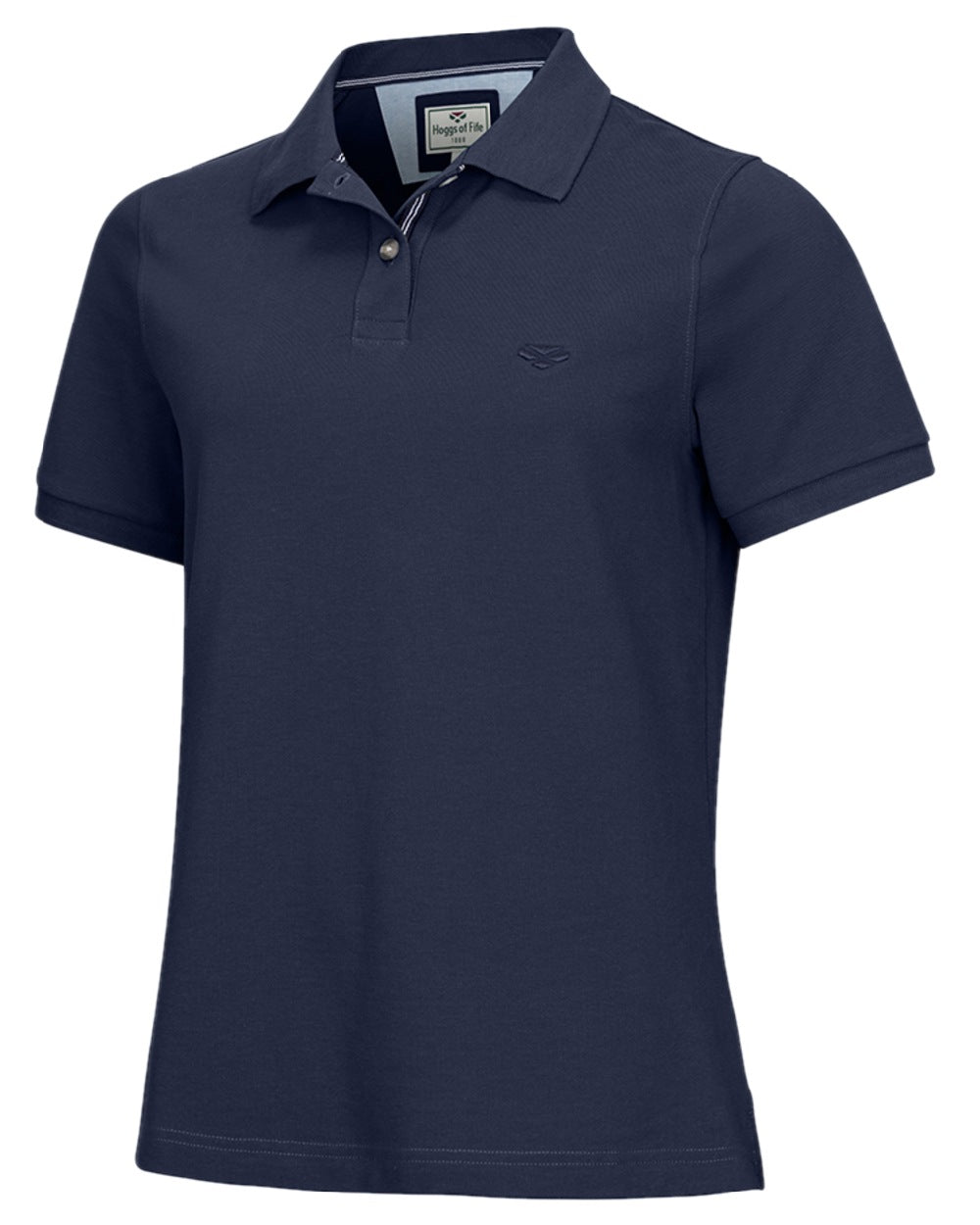 Navy Coloured Hoggs of Fife Womens Cora Pique Polo Shirt on white background