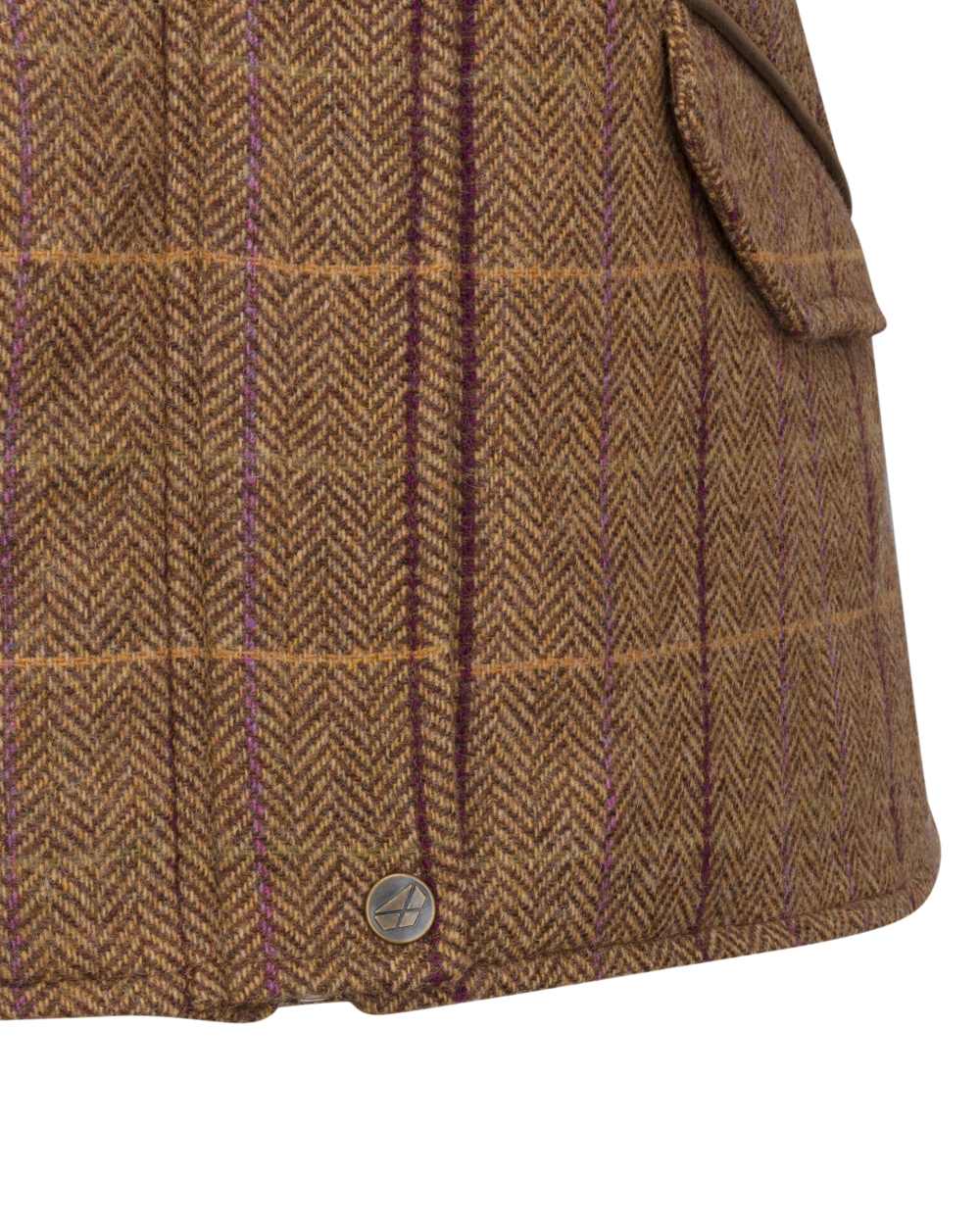Bracken Blackberry coloured Hoggs of Fife Womens Eden Technical Tweed Gilet on white background