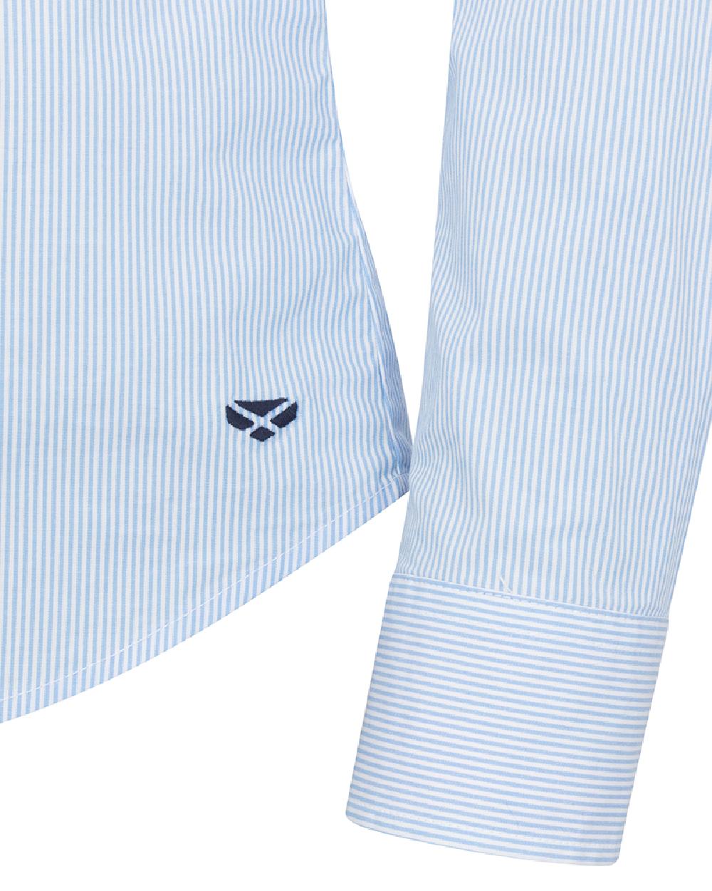 Blue White Coloured Hoggs of Fife Womens Ingliston Stretch Stripe Shirt on white background