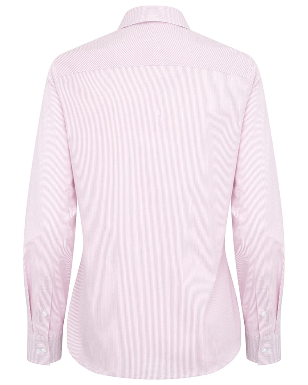 Pink White coloured Hoggs of Fife Womens Ingliston Stretch Stripe Shirt on white background
