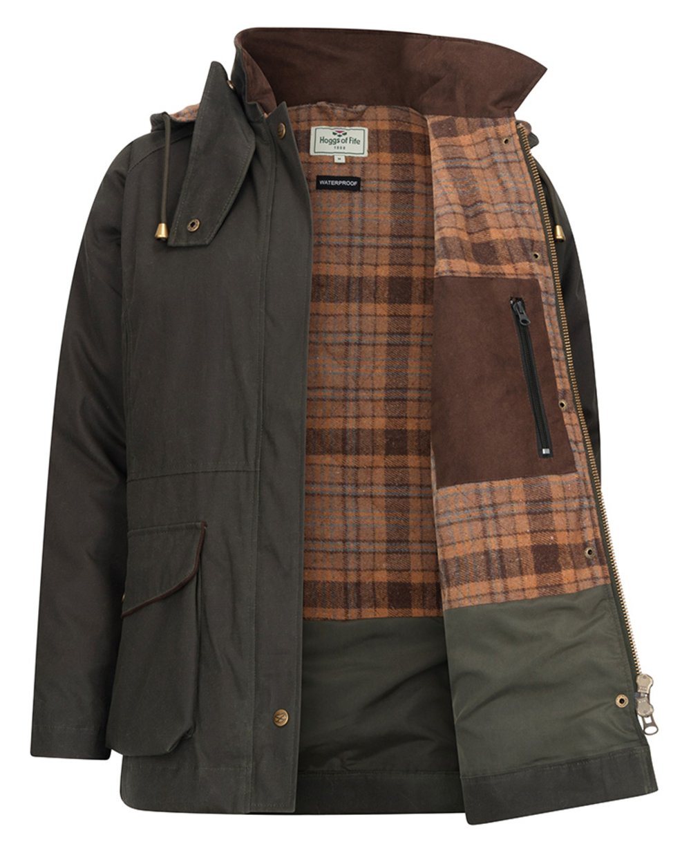Forest Green Coloured Hoggs of Fife Womens Kelso Waterproof Waxed Jacket on white background