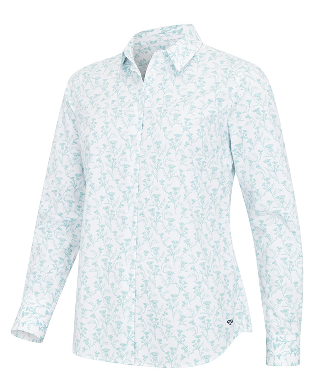 Seafoam Coloured Hoggs of Fife Womens Thistle Print Shirt on white background