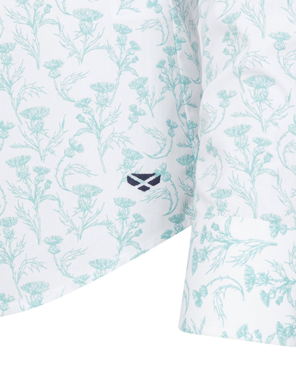 Seafoam Coloured Hoggs of Fife Womens Thistle Print Shirt on white background