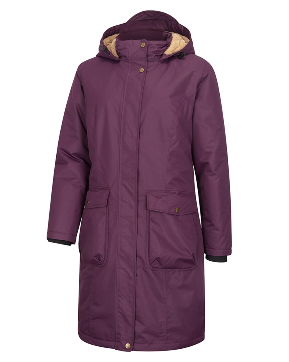 Black Berry Coloured Hoggs of Fife Womens Walker Long Coat on white background