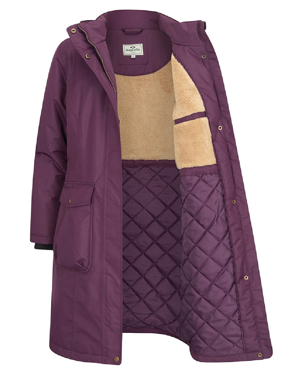 Black Berry Coloured Hoggs of Fife Womens Walker Long Coat on white background