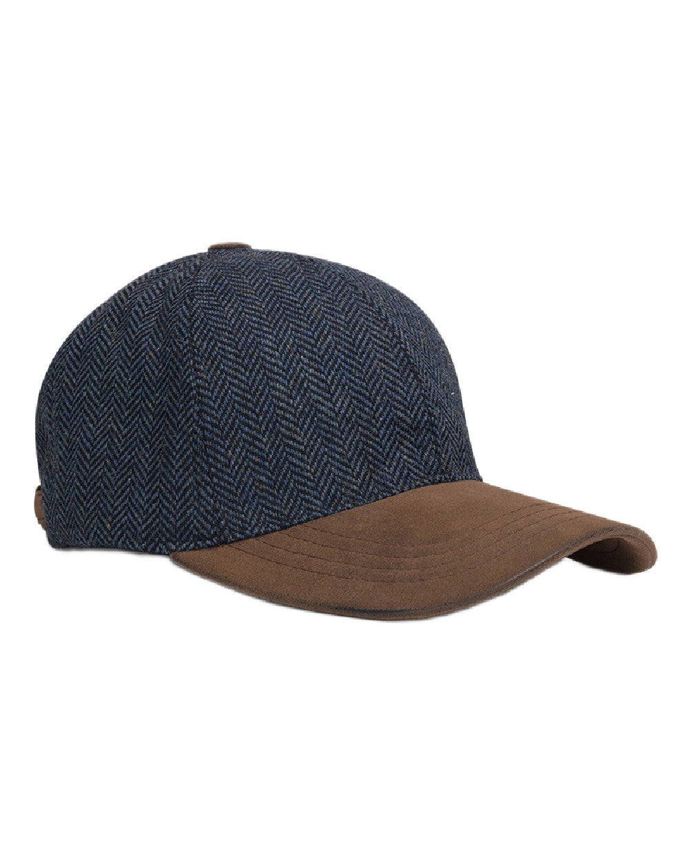 Blue coloured Hoggs of Fife Herringbone Tweed Baseball Cap on white background