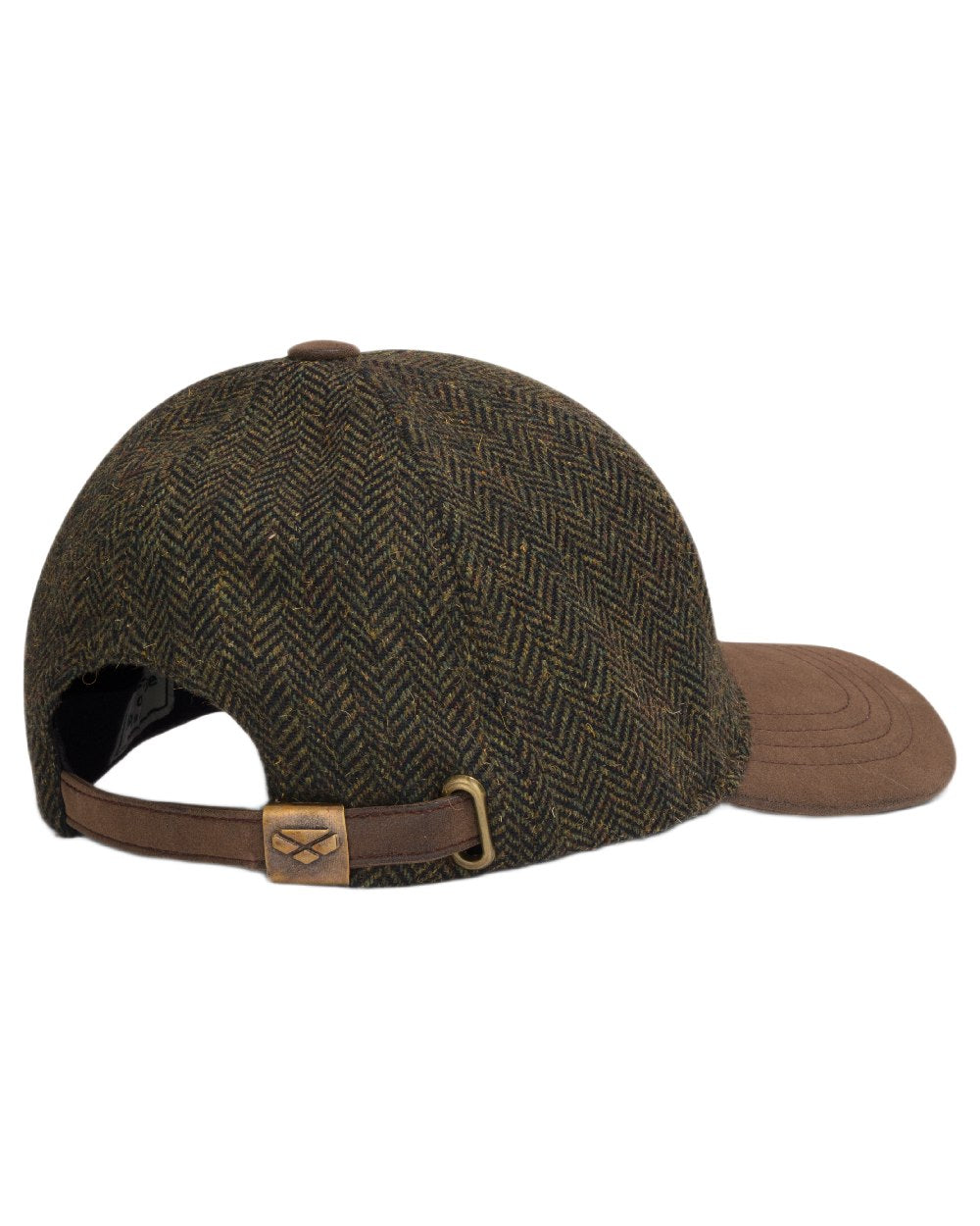 Green coloured Hoggs of Fife Herringbone Tweed Baseball Cap on white background