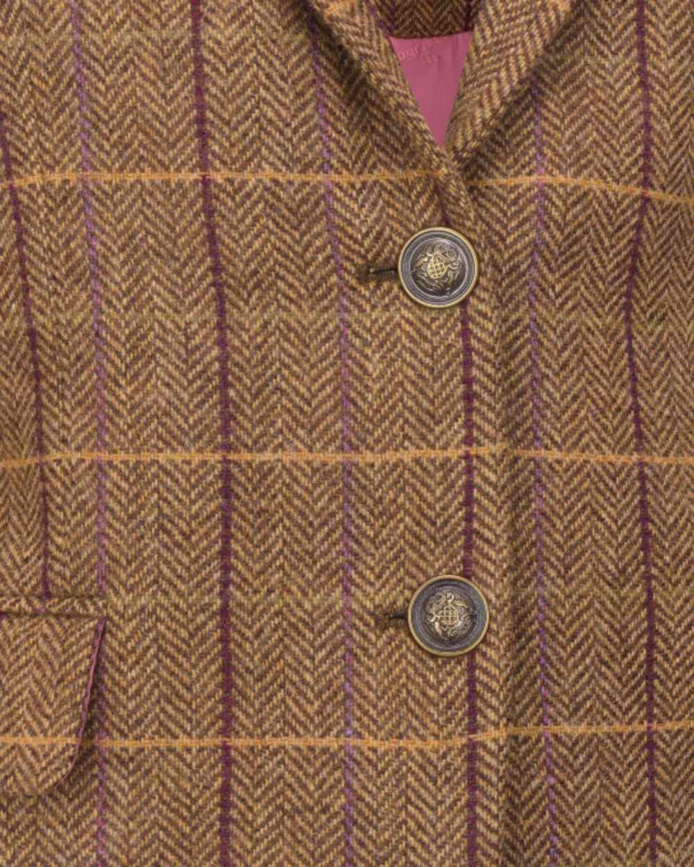 Bracken Blackberry coloured Hoggs of Fife Womens Eden Tweed Hacking Jacket on white background