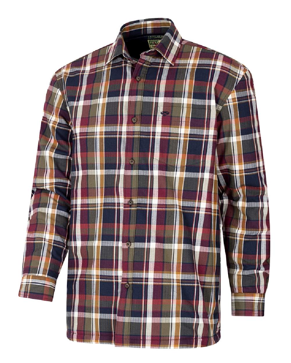 Hoggs of Fife Arran Micro Fleece Lined 100% Cotton Shirt in Wine/Olive Check 