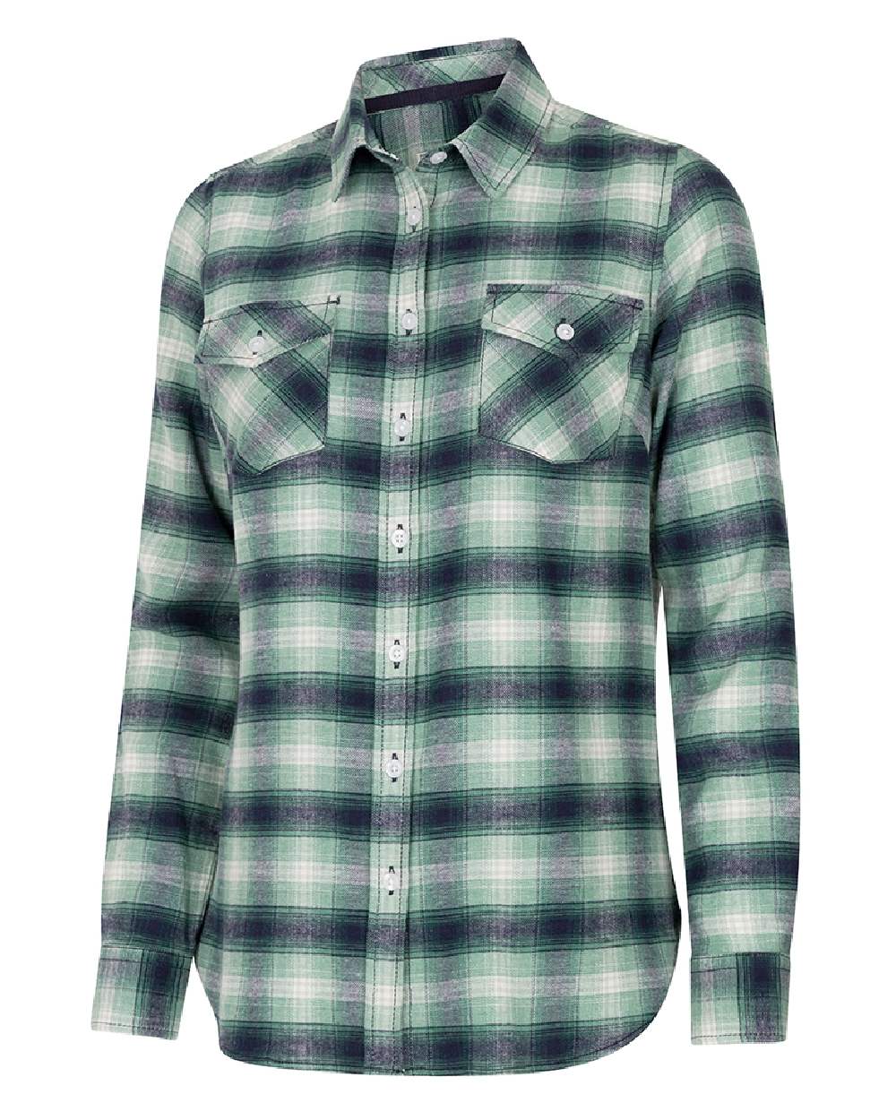 Green coloured Hoggs of Fife Isla Flannel Check Shirt on white background 