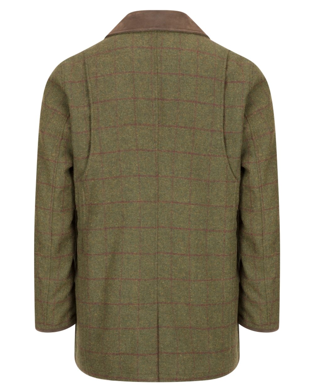 Olive/Wine coloured Hoggs of Fife Tummel Tweed Field Coat on white background