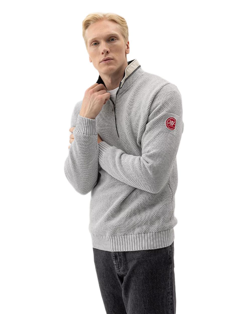 Marble Grey Coloured Holebrook Mens Classic Knitted Windproof Sweater on white background