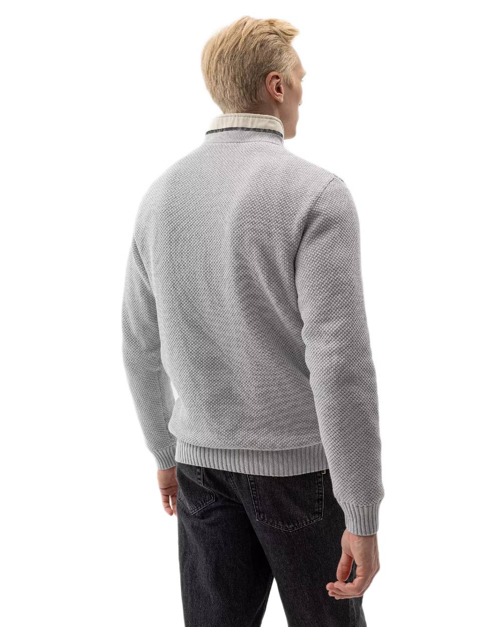 Marble Grey Coloured Holebrook Mens Classic Knitted Windproof Sweater on white background