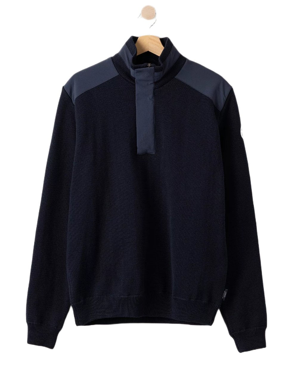 Navy Coloured Holebrook Mens Eskil T-Neck Knitted Windproof Sweater on white background