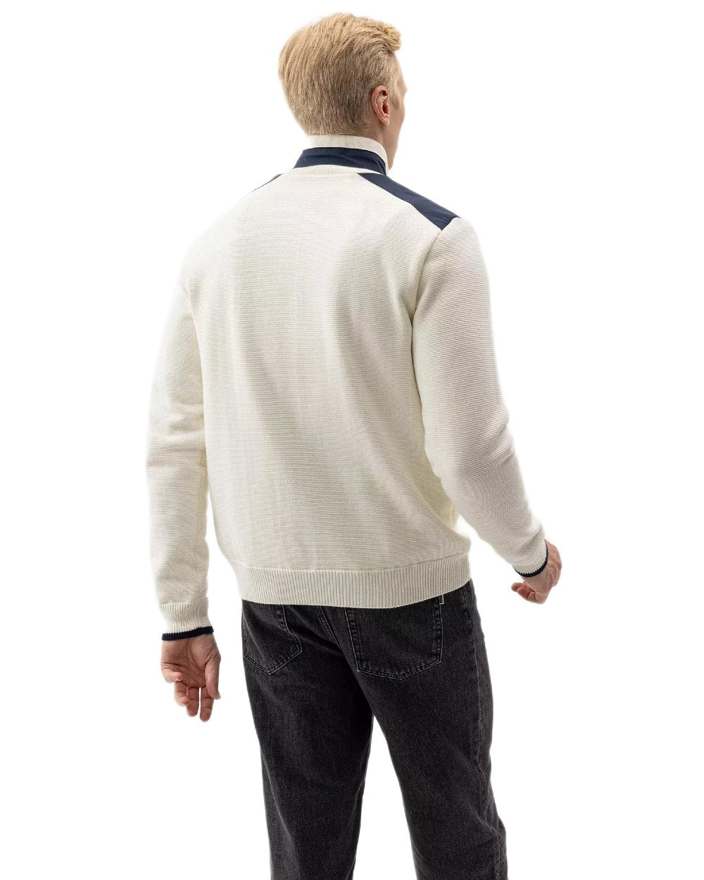 Off White Coloured Holebrook Mens Eskil T-Neck Knitted Windproof Sweater on white background