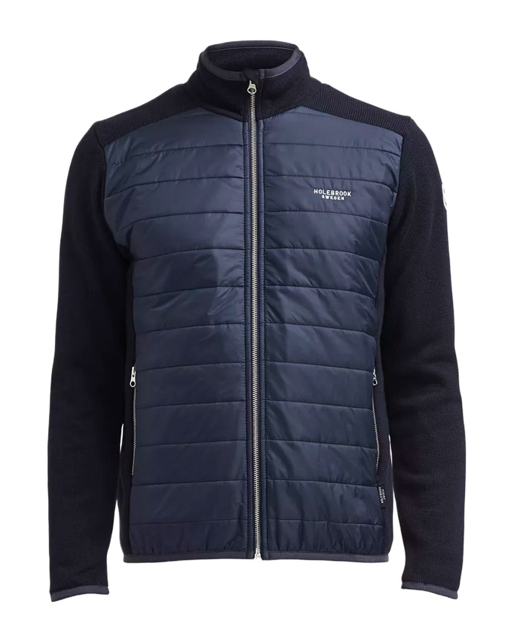 Navy Coloured Holebrook Mens Peder Knitted Wind-Lined Jacket on white background