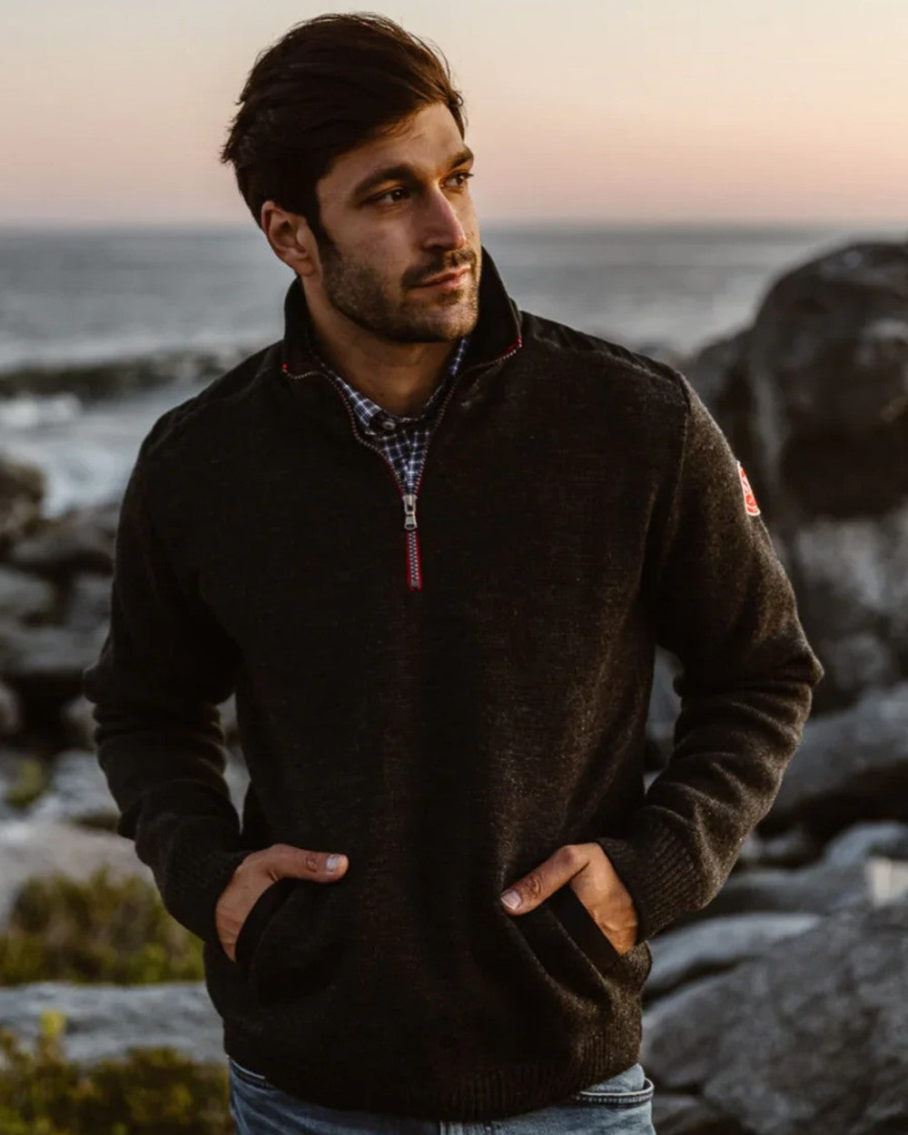 Anthracite Coloured Holebrook Mens Peter Quater Zip Windproof Sweater on white background