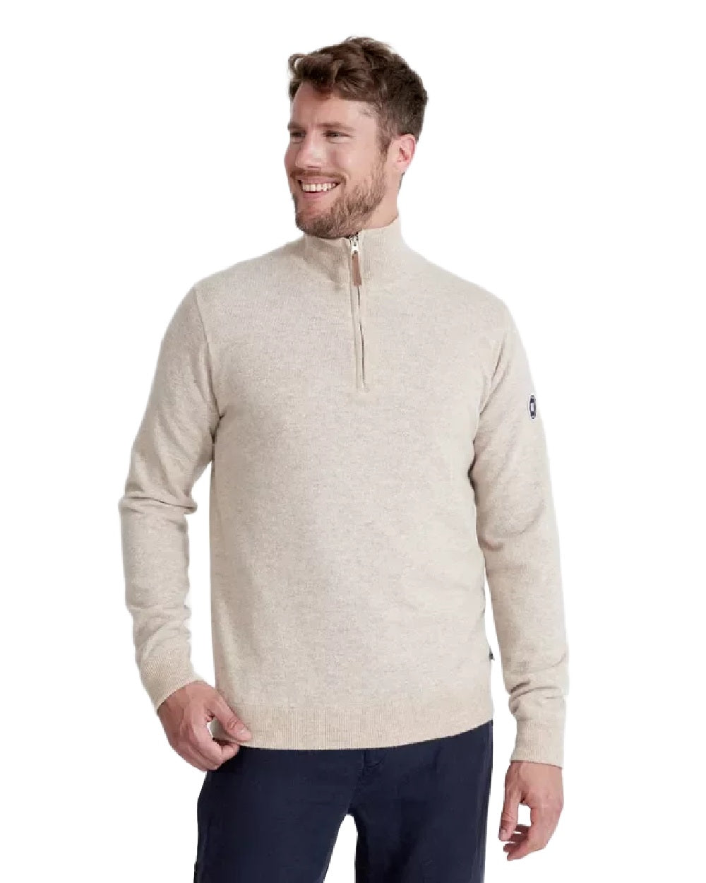 Sand Colour Coloured Holebrook Mens Stellan T-neck Knitted Windproof Sweater on white background