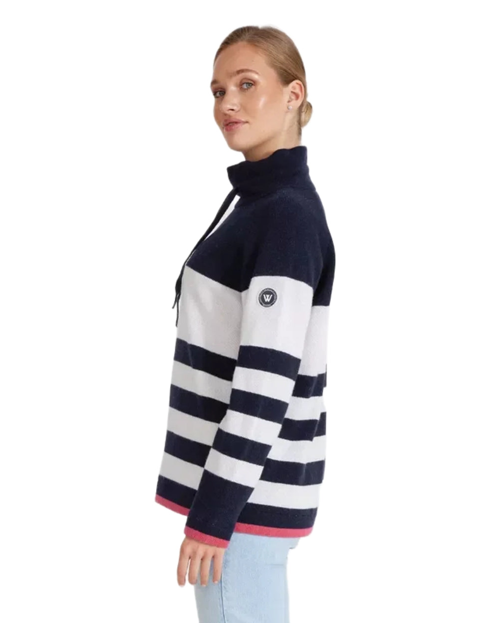 Navy Coloured Holebrook Womens Angelika Knitted Windproof Sweater on white background