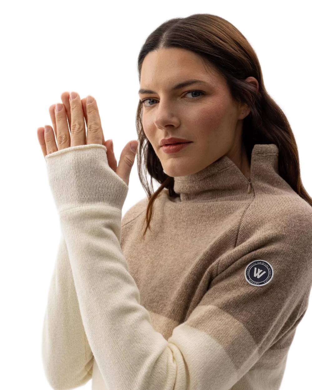 Khaki Off White Coloured Holebrook Womens Martina Knitted Windproof Sweater on white background
