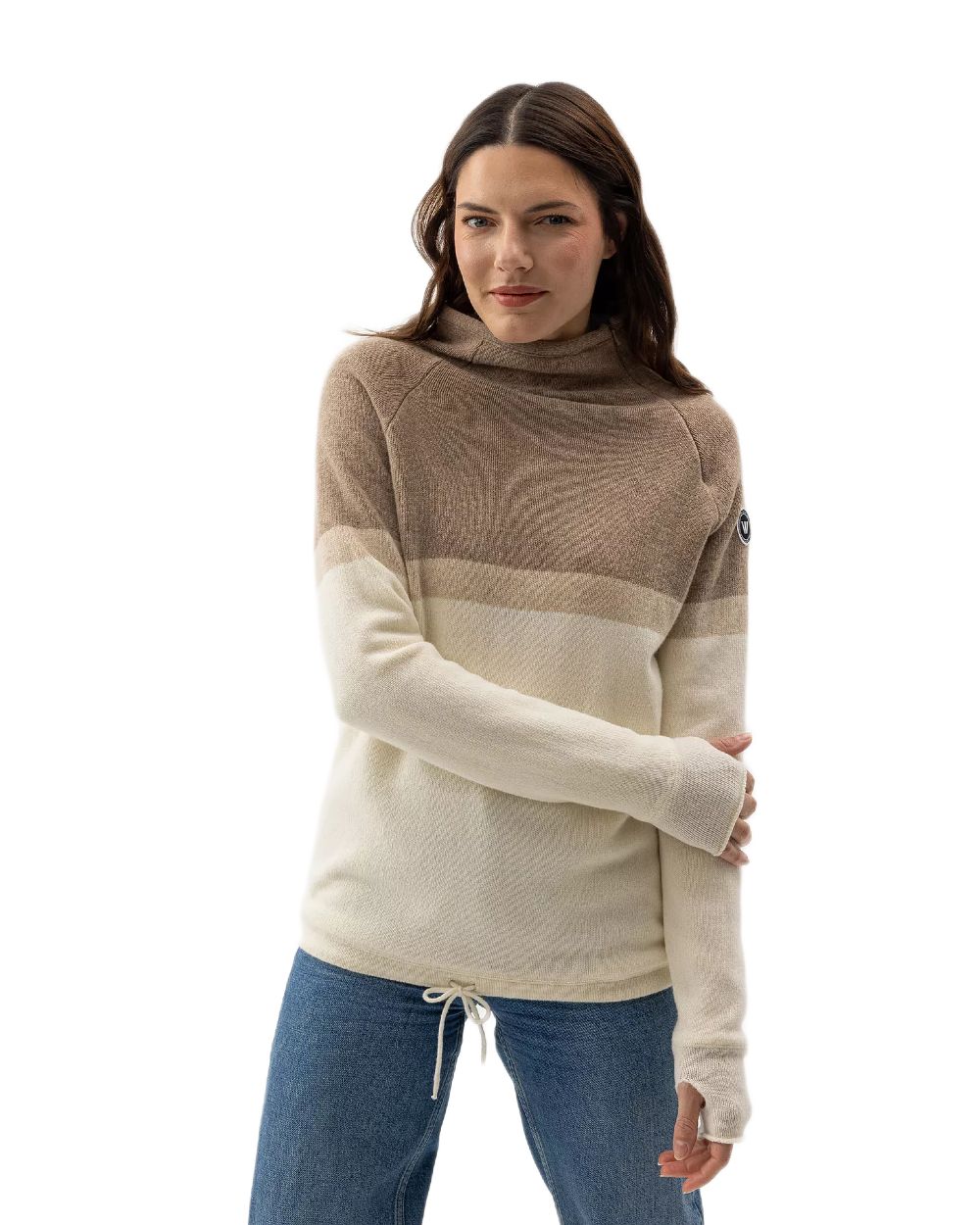 Khaki Off White Coloured Holebrook Womens Martina Knitted Windproof Sweater on white background