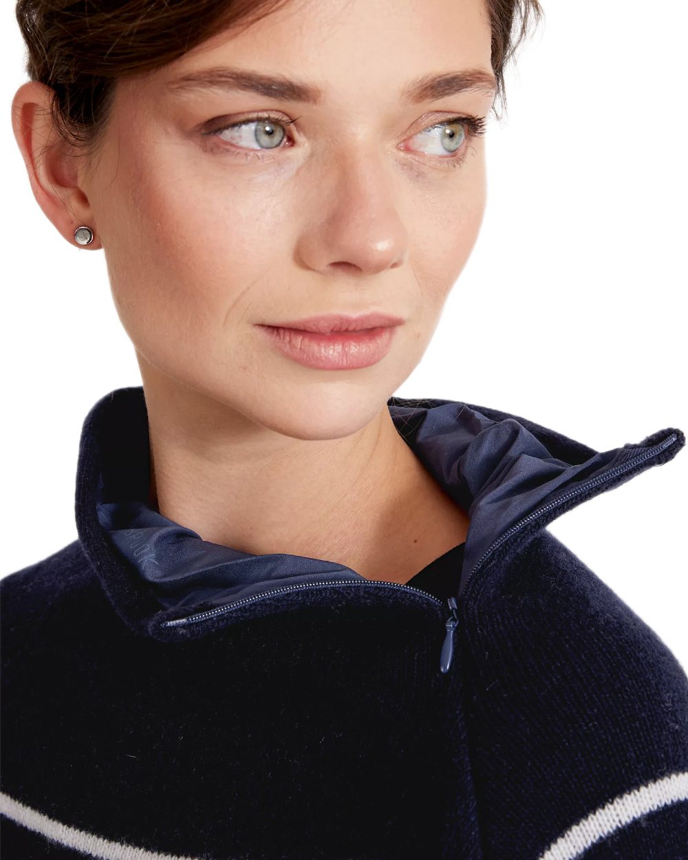 Navy Off White Coloured Holebrook Womens Martina Knitted Windproof Sweater on white background