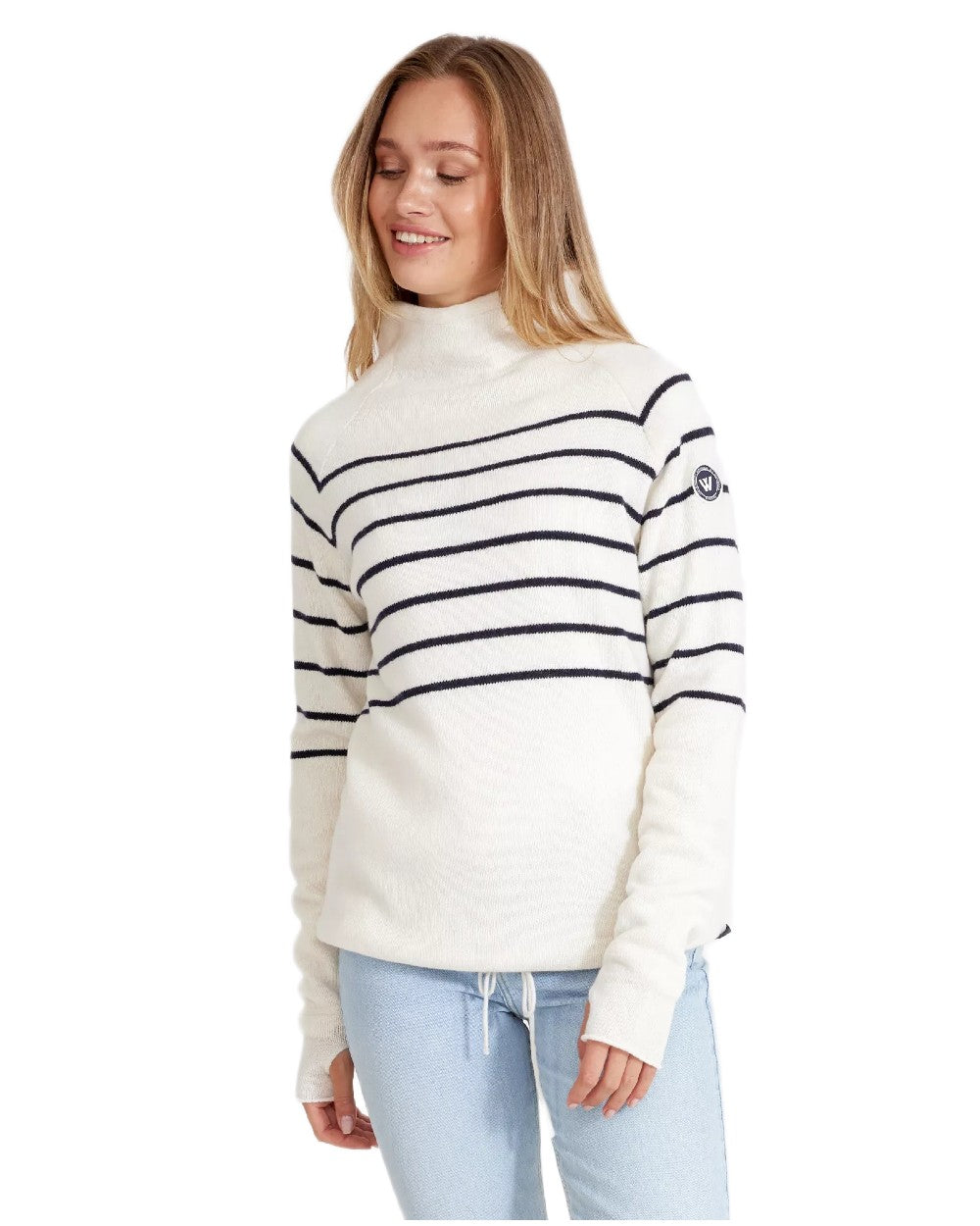 Off White Navy Coloured Holebrook Womens Martina Knitted Windproof Sweater on white background