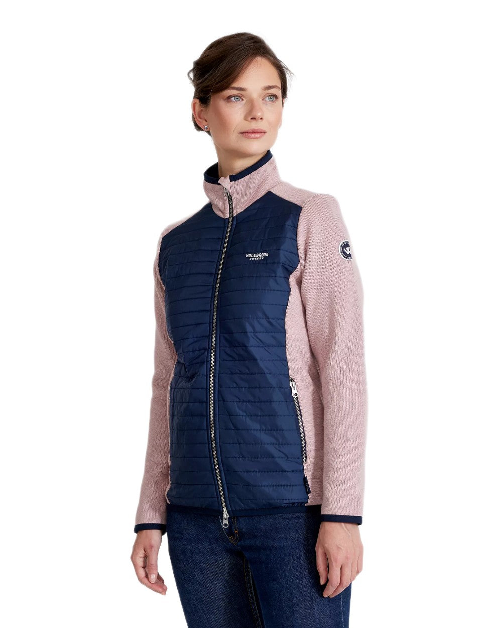 Milky Rose Navy Coloured Holebrook Womens Mimmi Fullzip Knitted Wind-Lined Jacket on white background