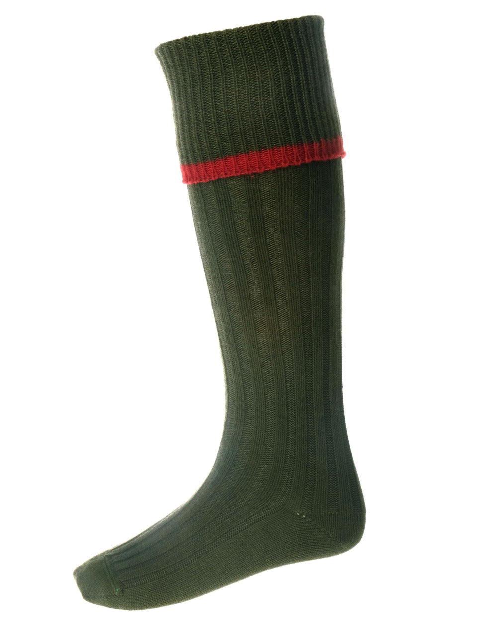 Spruce Brick Red coloured House of Cheviot Estate Field Socks on white background